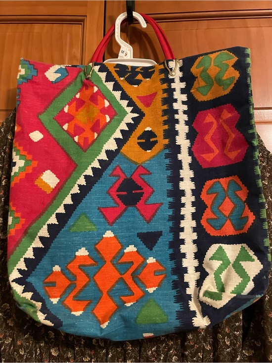 Handbags - 1960’s Canvas Multicolor Geometric Tote Bag - Vibrant Pattern